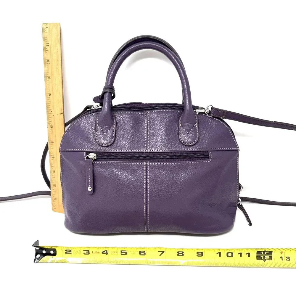 Tignanello Fab Function Dome Satchel Plum Purple Pebbled Leather Crossbody Strap